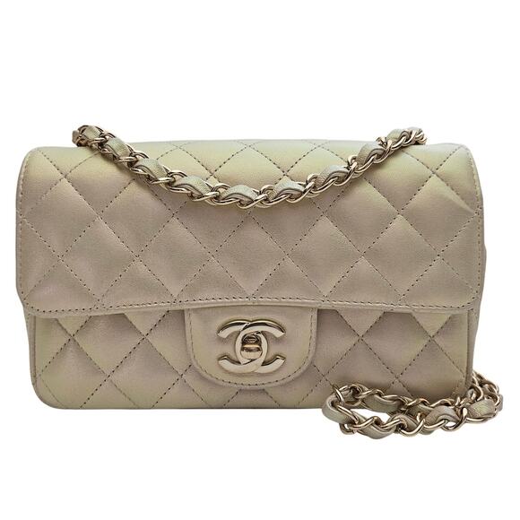 Chanel  Iridescent Lambskin Quilted Mini Rectangular Flap Champagne Gold - Picture 1 of 16